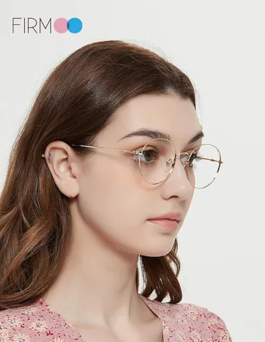 Vista 3 de Firmoo Gafas de lectura con bloqueo de luz azul, gafas de lectura retro redondas de metal para computadora con aumento