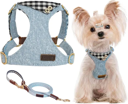Vista 15 de Arnés sin tirones para perro, con correa multifunción, pechera suave y ajustable para mascota, no ahorca, chaleco a prueba de escape, azul vaquero