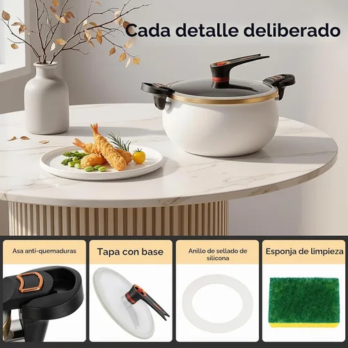 Vista 8 de Olla a presión micro de 8 L/8.45 cuartos de galón, olla multifunción de micro presión con tapa transparente, olla de barro de pie con asas Blanco
