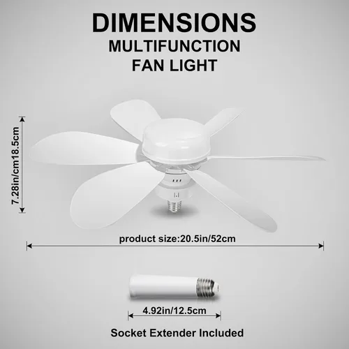 Vista 5 de Ventilador de techo atornillado con luz, luz de ventilador con mando a blanco-1