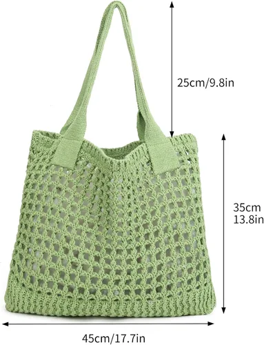 Vista 2 de ENBEI Bolsos grandes de playa para mujer, bolsos de hombro, bolso de punto, bolso de mano estético para playa de ganchillo, lindo bolso de mano