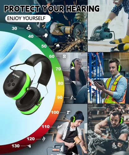 Vista 7 de ZOHAN 037 Auriculares de protección auditiva Bluetooth con batería recargable de 1500 mAh, NRR 25dB reducción de ruido orejeras con 40 horas