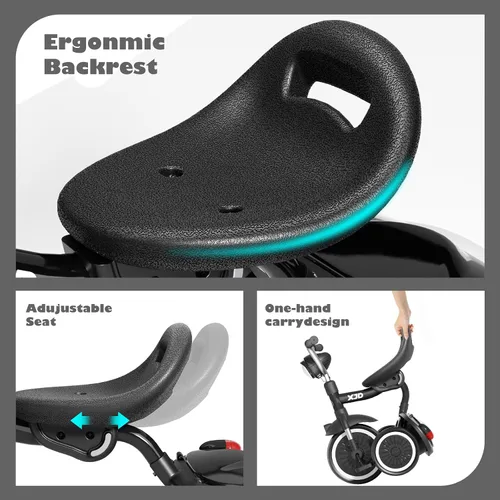 Vista 6 de XJD Triciclo para niños pequeños, bicicleta plegable con pedales, triciclo para niños de 2 a 5 años, asiento cómodo ajustable, regalos de Navidad