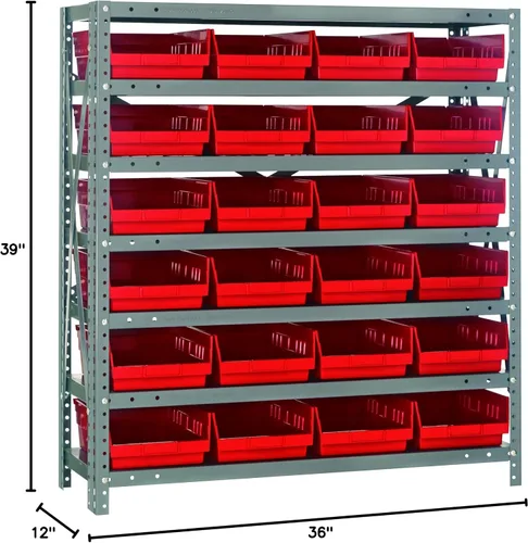 Vista 473 de Quantum QSBU-245BK Heavy Duty Shelving Unit with (7) Shelves and (24) QUS245 Black Bins for Garage Warehouse Storage Distribution 400 lb Load