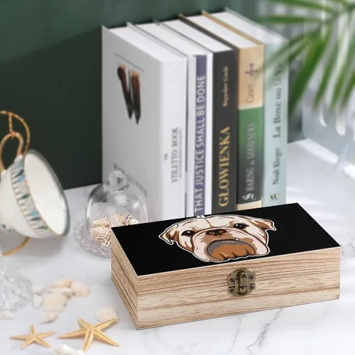Vista 4 de Bonita caja de madera de Bulldog Inglés con tapa con bisagras, caja de recuerdo, caja de contenedor pequeño, regalo para joyería y almacenamiento