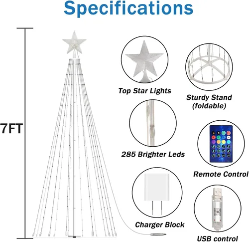 Vista 6 de Hoofun Luces de árbol de Navidad para decoraciones al aire libre: árboles de Navidad iluminados inteligentes de 6 a 8 pies, control de aplicación