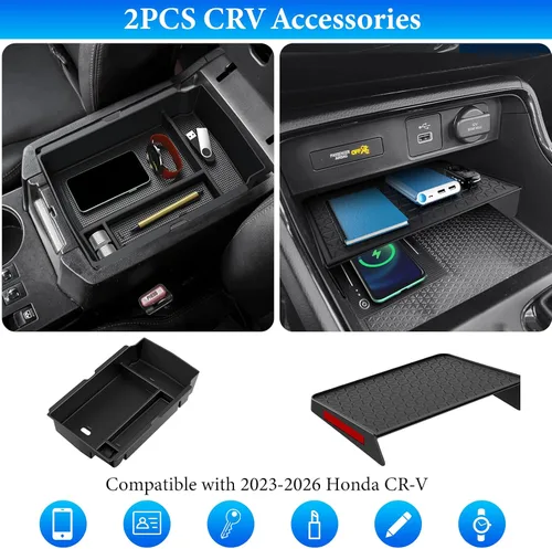 Vista 2 de YPHUIKI 2 piezas Organizador de consola central compatible con Honda CR-V 2023 2024 2025 2026, accesorios para CR-V híbrido deportivo, caja
