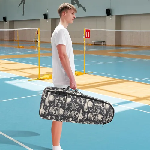 Vista 8 de Bolsa deportiva de bádminton para tenis, ligera, color blanco y negro, vaquero, bolsa deportiva de pickleball para mujeres y hombres, raquetas