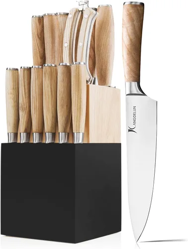 Vista 11 de Kangdelun Natura Series Juego de 15 Cuchillos con Bloque, Acero Inoxidable de Alto Carbono Ultra Afilado con Mango de Madera