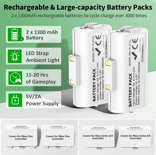 Vista 2 de Estación de carga de controlador compatible con Xbox One 2 paquetes de baterías recargables de 1300 mAh para Xbox Series XSOneEliteCore Controller