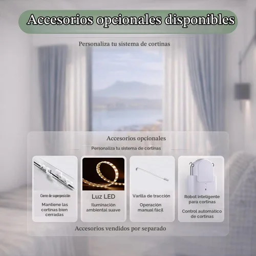 Vista 4 de zshine Cortina de cuatro en uno con pelmet, doble riel decorativo, panel opcional y cinturones de luz inteligentes para montaje en el techo