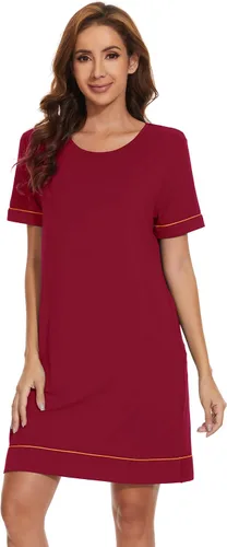 Vista 33 de WiWi - Camisón de viscosa de bambú para mujer, manga corta, con cuello en V, ropa de dormir, tallas grandes, S-4X, A-aqua