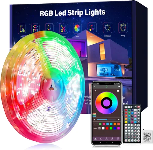 Vista 8 de Ledagic Luces LED para dormitorio de 50 pies con sincronización de música que cambian de color, tira de luces LED con control remoto y aplicación