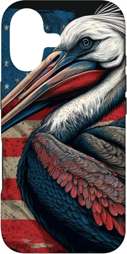 Vista 32 de Funda para iPhone 16 Pelican Bird Patriotic Vintage American Flag Pelícano