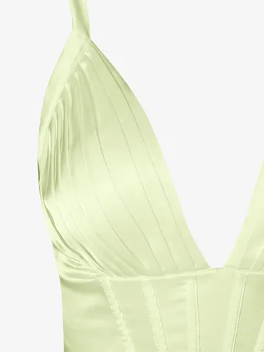 Vista 5 de ZAFUL - Vestido midi con cuello en V profundo y corsé drapeado y plisado de seda para mujer