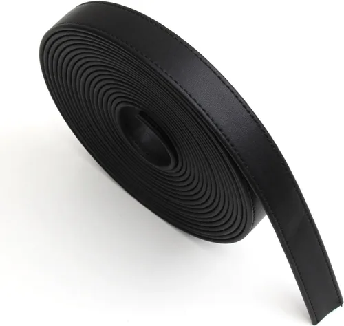 Vista 6 de lalatia Correas de cuero sintético cosidas para manualidades, tiras de cuero con costuras de 1/2 pulgada de ancho, 2 yardas de largo, color negro