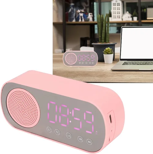 Vista 2 de Sanpyl Altavoz despertador, USB portátil HiFi pantalla LED, reloj despertador dual con radio FM sintonizada digitalmente, para el hogar, oficina