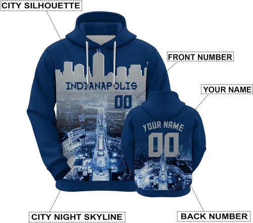 Vista 127 de Custom Football Hoodies City Night Skyline Personalized Sweatshirt Name Number Fan Gift Pullover for Men Women Youth