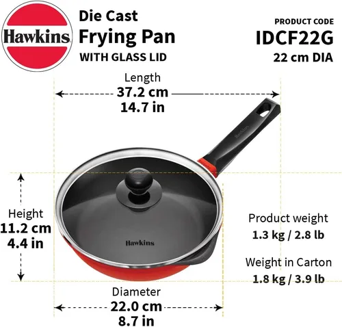 Vista 3 de HAWKINS Sartén de 9.4 in compatible con inducción con tapa de cristal, color rojo (IDCF24G)