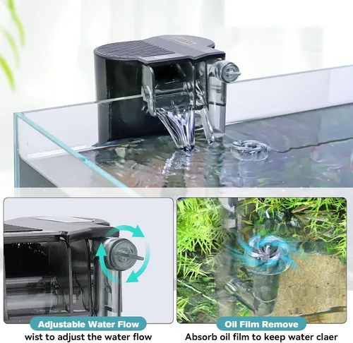 Vista 5 de hygger Filtro de acuario para colgar en la parte posterior, sistema de filtración de cascada de filtro de pecera, flujo de agua ajustable
