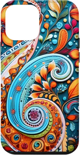 Vista 16 de Vivid Blue and Orange Paisley Floral Art Case for iPhone 17