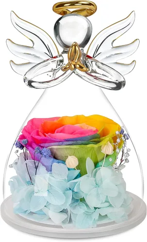 Vista 14 de Flores preservadas para entrega, regalos de cumpleaños para mujeres, mamá, abuela Christmas Rose Gifts for Women Mom Her,Glass Angel Figurines