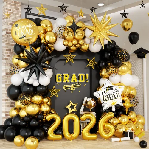 Vista 20 de Kit de arco de globos de graduación azul y dorado 2026, decoraciones de graduación 2026, globos dorados del número 2026 con explosión de estrella