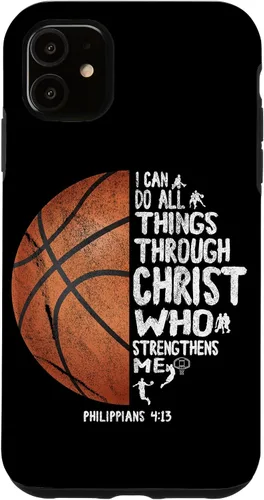 Vista 8 de Funda de baloncesto para iPhone 17 con texto en inglés "I can do All Things Through Christ Philippians