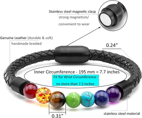 Vista 3 de Jovivi Pulsera de cuentas naturales de ojo de tigre con 7 piedras de chakra, cristal curativo para la ansiedad para hombres y mujeres, pulseras