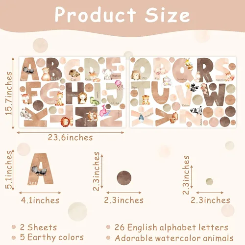 Vista 4 de Calcomanías de pared del alfabeto de animales, letras del alfabeto para pared, calcomanías de pared para niños, niñas, dormitorio, educativo, ABC