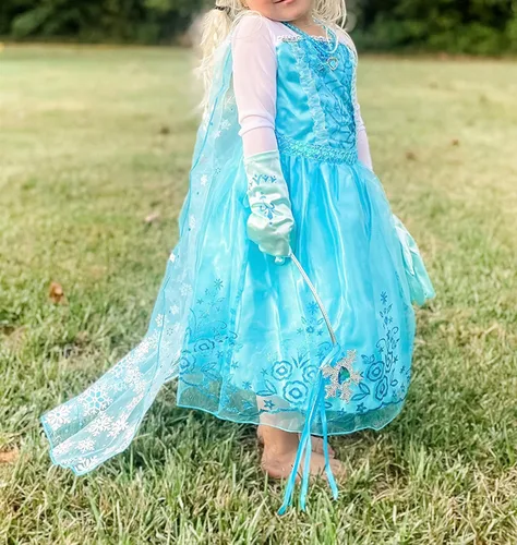 Vista 3 de Aoiviss Disfraz de princesa Elsa para niñas vestido de Frozen para Halloween cumpleaños cosplay