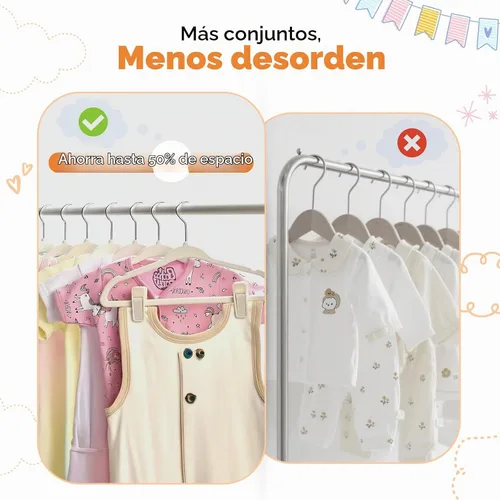 Vista 3 de Babyrish Perchas de terciopelo para bebé con 10 clips y 8 divisores (paquete de 30) Perchas ultrafinas para ropa de bebé de 11 pulgadas Fieltro