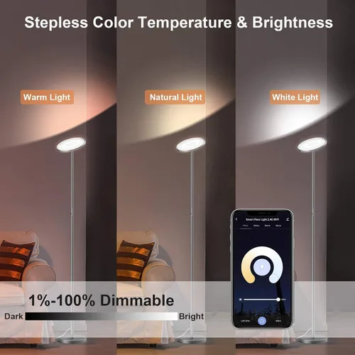 Vista 2 de LEPOWER Lámpara de pie brillante con 16 millones de opciones de color, control táctil y compatible con Alexa, Goolge Home, lámpara de pie regulable
