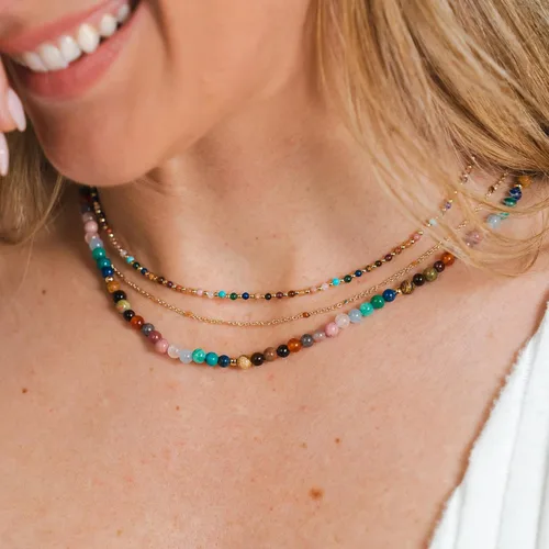 Vista 5 de Lotus and Luna Collar delicado curativo de chakras energéticos de 0.079 pulgadas con piedras reales, jade, perla, cuarzo rosa, amatista, piedra lunar