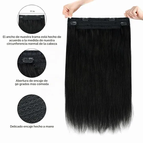 Vista 2 de Sassina Extensiones de Cabello con Alambre Invisible Cabello Humano Real con Alambre Transparente Tamaño Ajustable Clips Seguros Naturales Liso