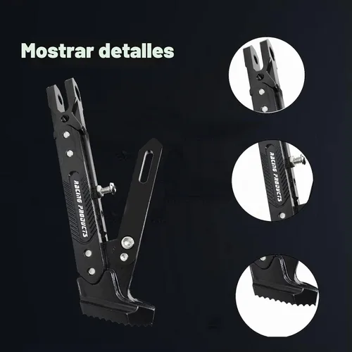 Vista 5 de Pata de cabra CNC ajustable para motocicleta, soporte de trípode universal de aluminio para motor/scooter, soporte lateral de pie modificado