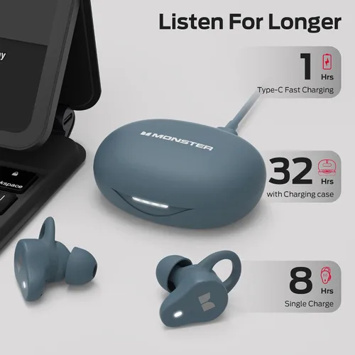 Vista 6 de Monster N-Lite 210 - Auriculares inalámbricos Bluetooth de 5.4 pulgadas, micrófono integrado para llamadas nítidas, tiempo de reproducción de 32