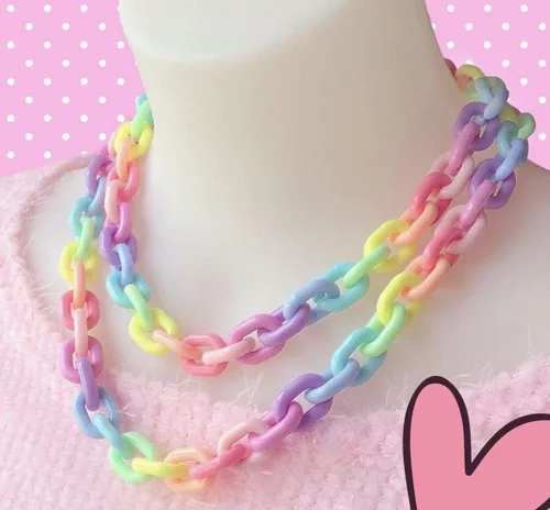 Vista 4 de Statement Cute Chunky Colorful Acrylic Link Chain Layer Necklaces Lovely Thick Link Acrylic Rainbow Color Chain Collar Dainty Layered Chain Choker