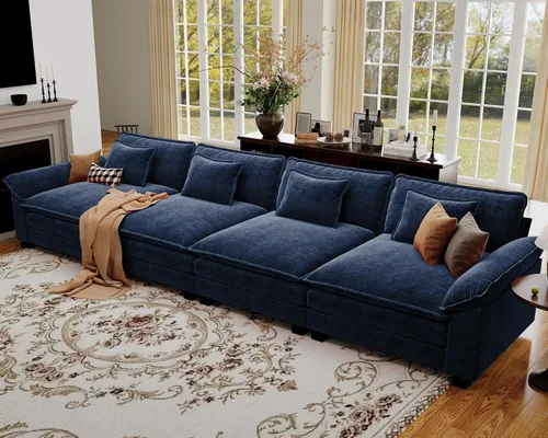 Vista 19 de Sofá modular de gran tamaño de 154 pulgadas, cómodo sofá en forma de U con 3 otomanas móviles, sofá moderno de felpilla de 7 plazas para sala