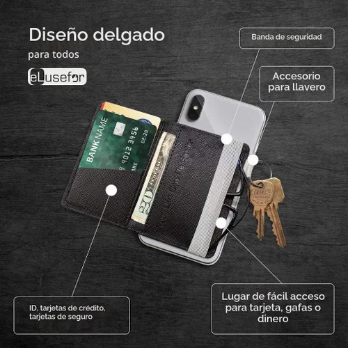 Vista 2 de Billetera adhesiva para la parte posterior de la funda de iPhone o Android Soporte para tarjetas de crédito de 6 fundas - Bolsillo para tarjetas