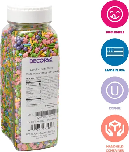 Vista 2 de DECOPAC Bloom Sweet Bloom Deluxe Fusion Mix, 26 onzas, chispas de caramelo elegantes en recipiente portátil, chispas comestibles para pasteles