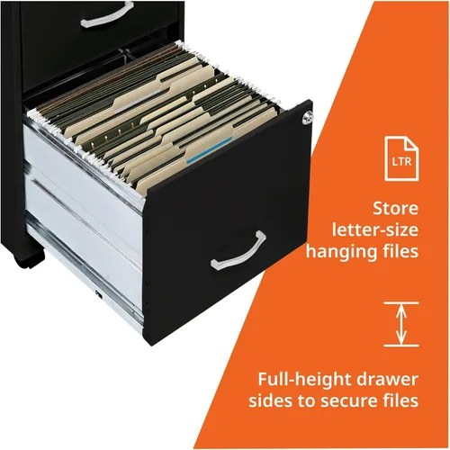 Vista 5 de Lorell Archivador móvil con 2 cajones, 14.2 x 18 x 26.5 pulgadas, negro