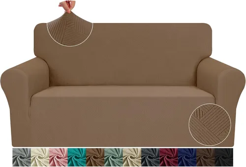 Vista 20 de JIVINE - Funda para sofá biplaza, 1 pieza elástica para sofá de 2 cojines, protector de muebles con parte inferior elástica para niños y mascotas