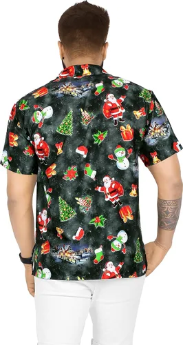 Vista 4 de LA LEELA Camisa de vestir de manga corta para hombre, diseño de Papá Noel, para vacaciones, hawaiano, de Navidad, para hombre