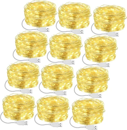 Vista 7 de Macarrie 6 piezas de luces de cadena USB de 33 pies con 100 LED, luces de hadas alimentadas por USB para decoración de Navidad, interior, exterior