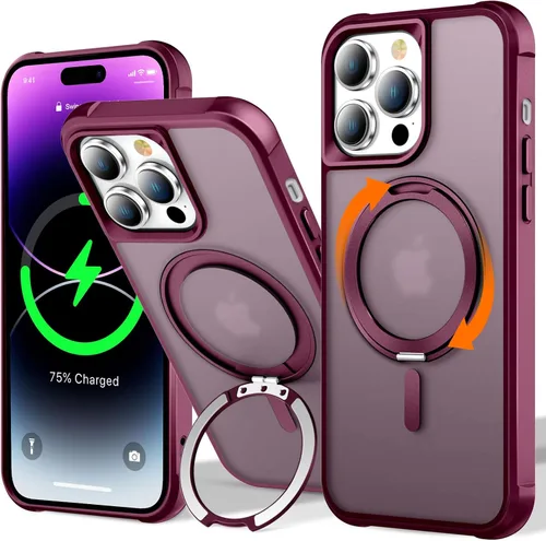 Vista 28 de UMIONE - Funda con diseño de anillo magnético giratorio de 360° para iPhone 11, soporte de bucle invisible integrado, compatible con Magsafe, funda