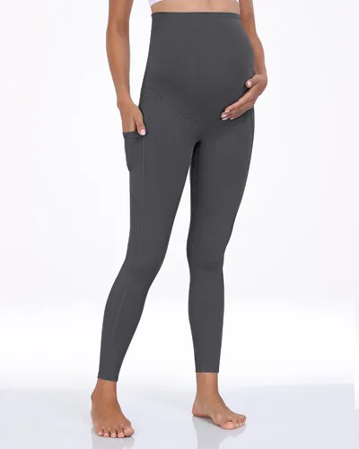 Vista 23 de WHOUARE Leggings de maternidad sobre el vientre con bolsillos para mujer, cintura alta, entrenamiento, pantalones de yoga