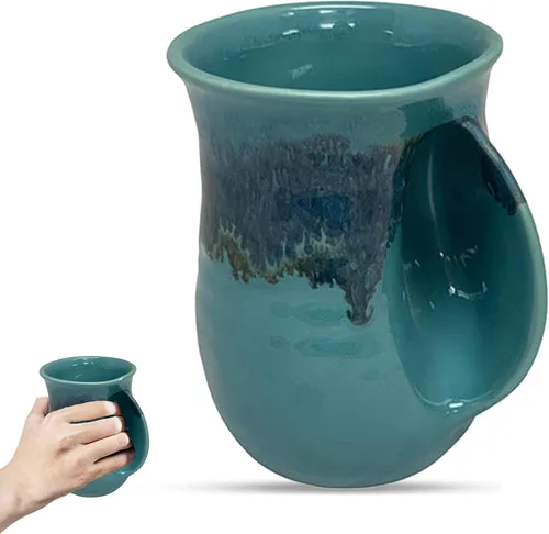 Vista 48 de Clay in Motion - Taza calentadora de manos para diestros, diseño Ocean Tide Marea del Océano