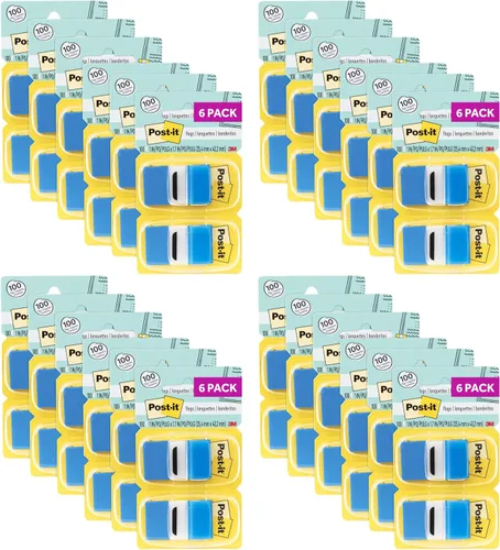 Vista 9 de Post-it Banderas, 1 pulgada x 1.7 pulgadas, doce dispensadores con 50 pestañas adhesivas azules por dispensador (600 banderas en total), marcadores