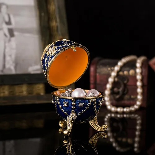 Vista 6 de QIFU Pintado a mano esmaltado estilo huevo Faberge decorativo esmalte baratija caja con bisagras regalo único para la decoración del hogar